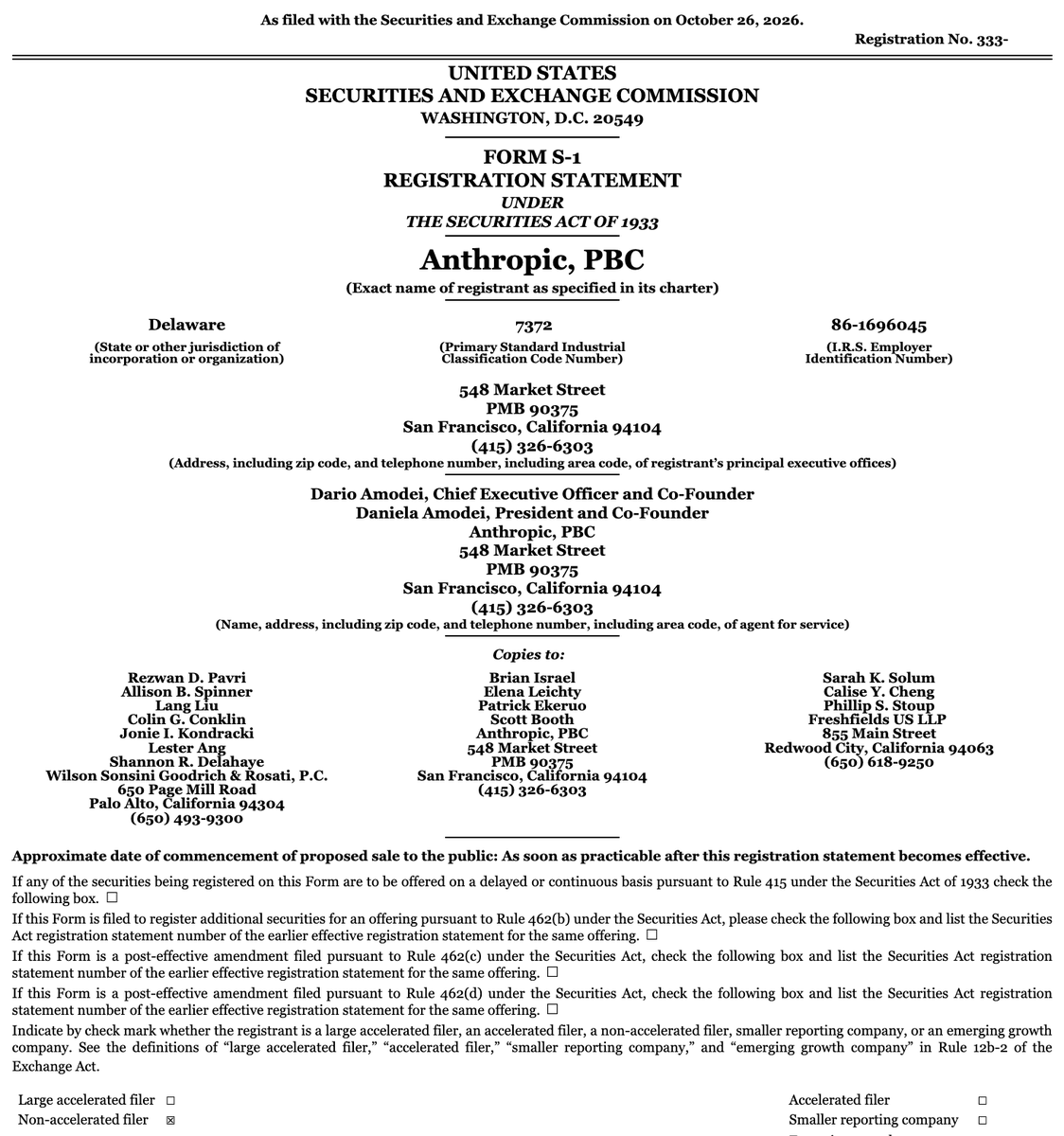 ThCryptoCook's tweet photo. ⚡️ JUST IN: 🤖 Anthropic has filed an S-1 for an IPO, seeking a Nasdaq listing under the ticker $ANT.

The AI IPO race is officially heating up. https://t.co/zPIQb51C5e