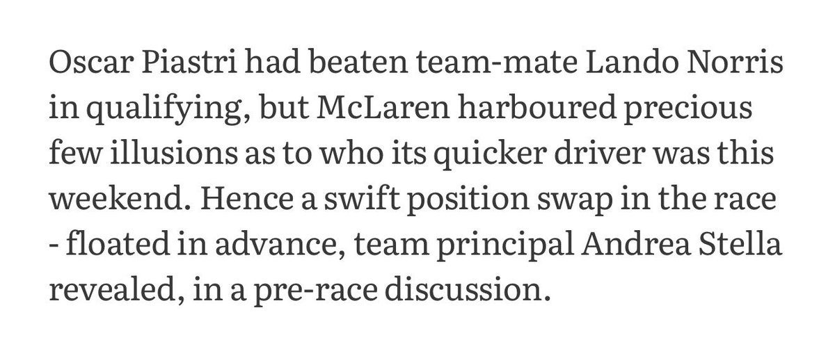 ln4norris's tweet photo. andrea stella revealed that mclaren had already discussed the possibility of a position swap during a pre race meeting

[the race] https://t.co/kVhJKYdRL7