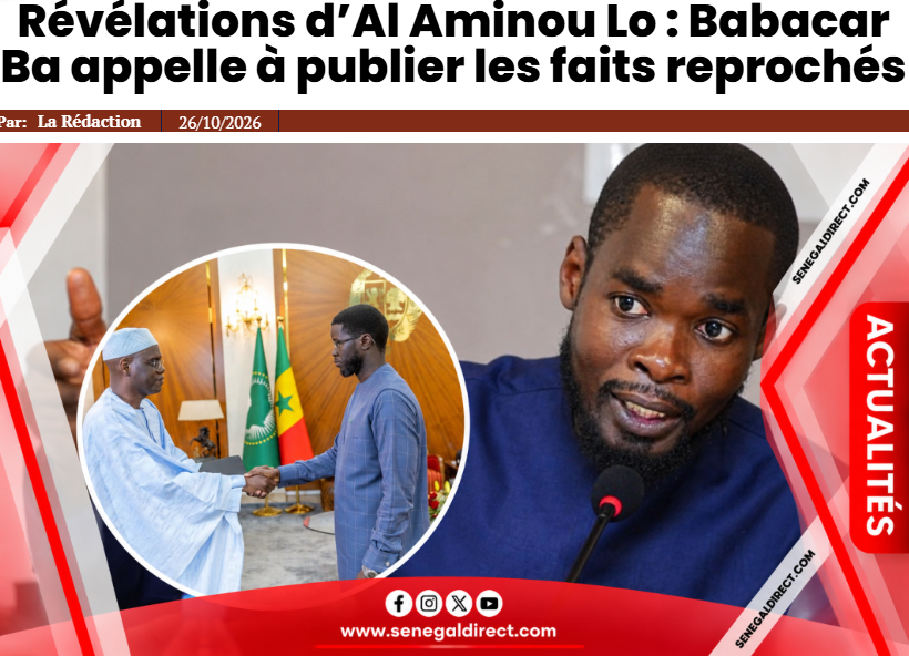 senegaldirect's tweet photo. Révélations d’Al Aminou Lo : Babacar Ba appelle à publier les faits reprochés https://t.co/CtXCI6bMzv via @Senegal Direct #SenegalDirect #BabacarBa #ForumDuJusticiable #AlAminouLo #OusmaneSonko #Primature #Transparence #BonneGouvernance #PolitiqueSénégalaise https://t.co/bSFbdmXrSe