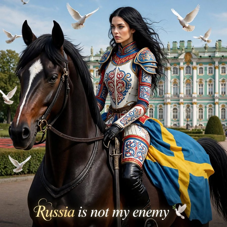 kirargunouva's tweet photo. @AlternatNews I am from Sweden and Russia is not my enemy. 
My enemies are those who outsource their thinking to the global elites, echoing and perpetuating the warmongering at work, at home, on X, even in their sleep.  
They are the people in power. https://t.co/q1kmRtd16S