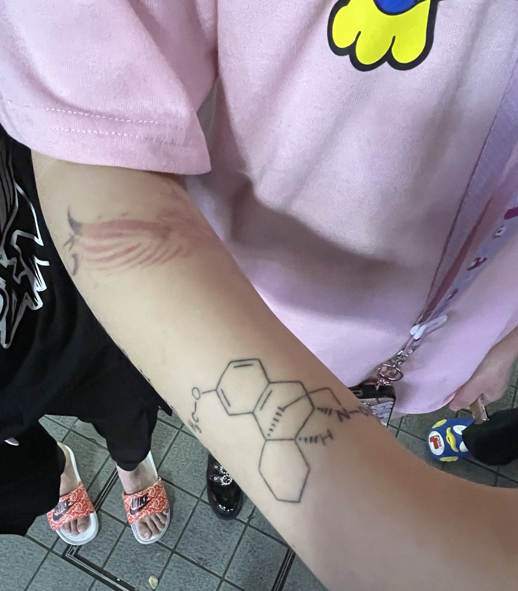 tsumami_gui_'s tweet photo. 歌舞伎町でメジコンの化学構造式が彫られた腕を見たとき、生半可な気持ちでODやってないと思った https://t.co/Q0GIIxphpd