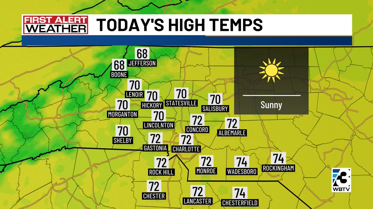 AlConklin's tweet photo. Sunshine back in the forecast today for the #CLT region. Cool this morning, beautiful for the afternoon, enjoy! #scwx #ncwx #cltwx https://t.co/CxeTaVhUPr