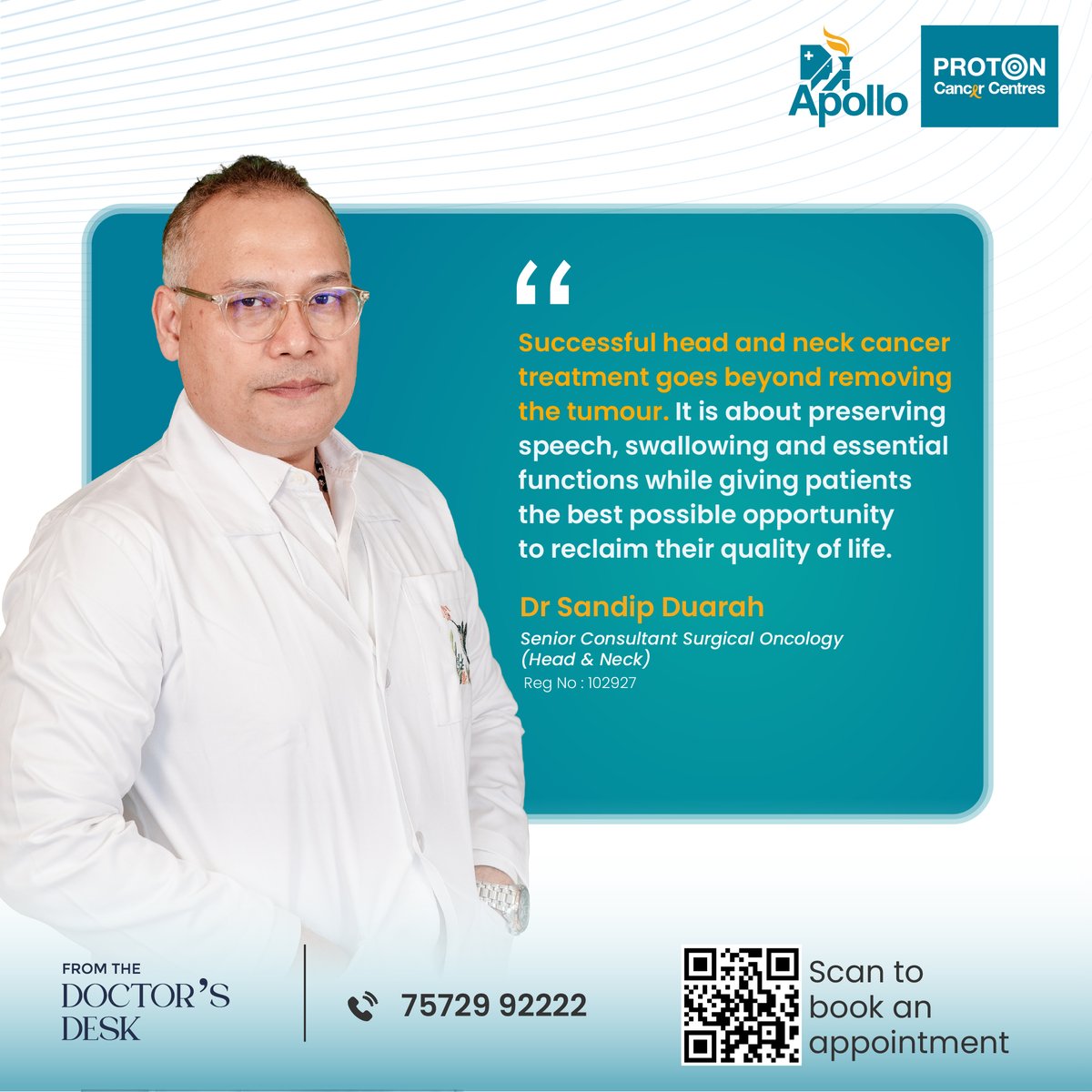 ApolloProton's tweet photo. As Dr. Sandip Duarah Senior Consultant Surgical Oncology (Head &amp; Neck) emphasizes, successful treatment is centered around restoring quality of life along with effective tumour management.

To speak with experts- 7572992222

 #ApolloProton #OncologyExpert #DrSandipDuarah https://t.co/fa5qamD4Mz