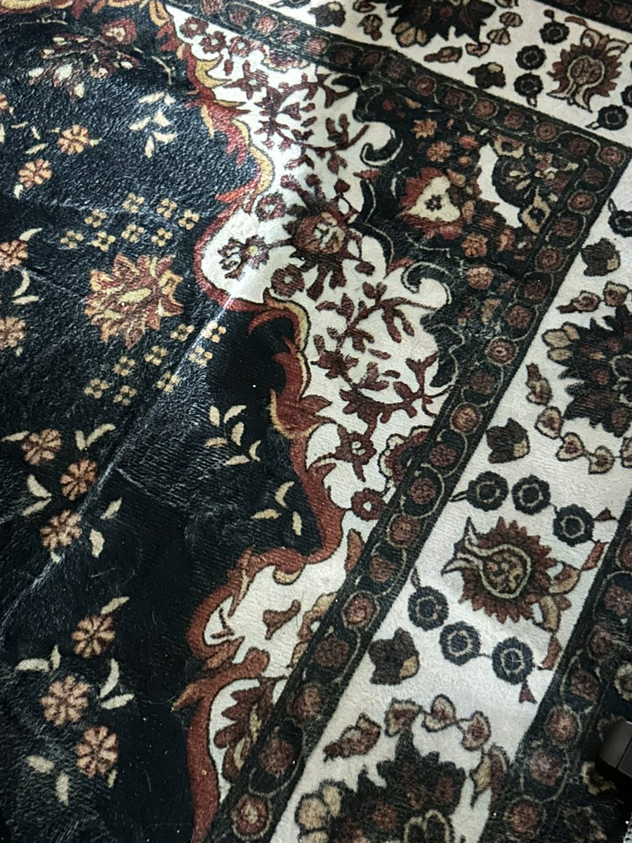 Ashdown_ru's tweet photo. 今日頼んでたラグ〈というかジュータンと言った方が？〉が届いたんですがweb上のものと全く別色が届いて
返品も面倒なのでそのまま使いますけど本当は茶色いの買ったはずなんです
でも柄は好き
 #散財 https://t.co/VdbZqxZQRR