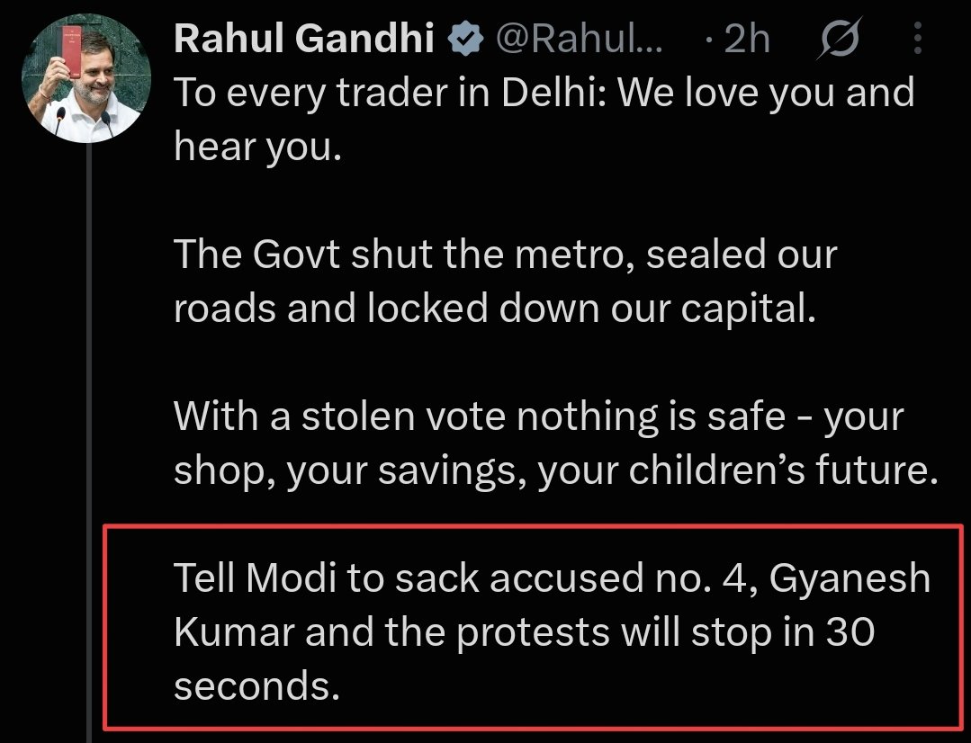 mujifren's tweet photo. Rahul Gandhi threatens Delhi traders with  "Tell Modi to do as I say, or continue to incur crores of loss"

What's with Anti Nationals and their obsession with threatening with people of India with "Jao Modi se Keh Dena" https://t.co/l8BjqSocRQ
