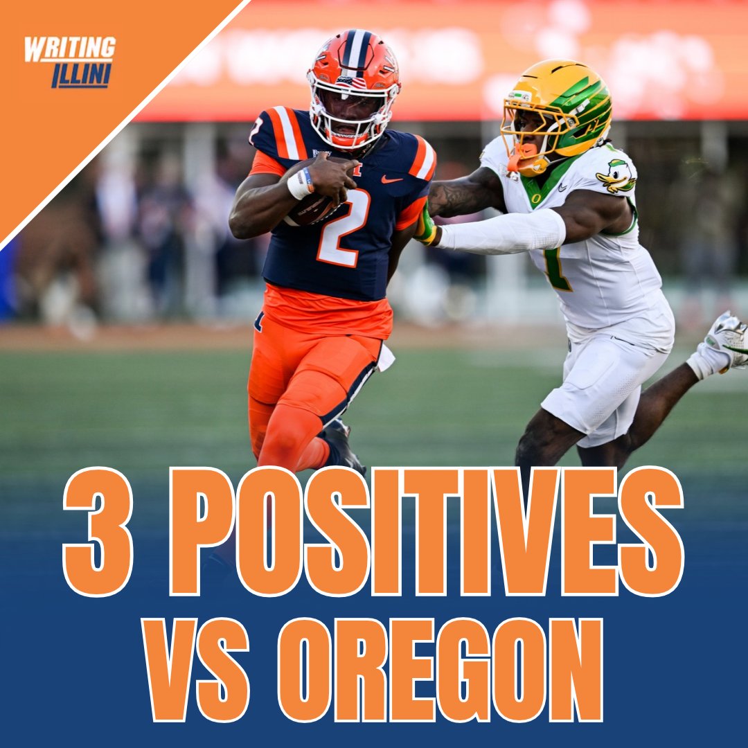WritingIlliniFS's tweet photo. There was a lot of good you can take from the Illinois football win over Oregon.

Kellen (@KShermanSports) pulled three of the biggest positives that stood out to him from the huge win over Oregon.

https://t.co/TJSPgOc9Eq #Illini #Illinois #Football #B1G https://t.co/9wVLsxD9Bt