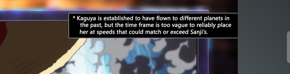 Rayso4x's tweet photo. @kidfoask Kaguya isn't even as fast as base sanji 😂 
Even death battle knows this https://t.co/kxpjS19BpG