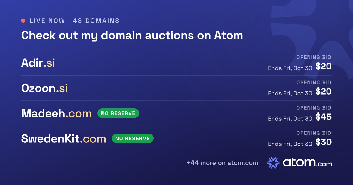Eskanderiouss's tweet photo. Check out my domain auctions on @atomhq 

https://t.co/kibC2dvvyy https://t.co/r1bkNvboAB