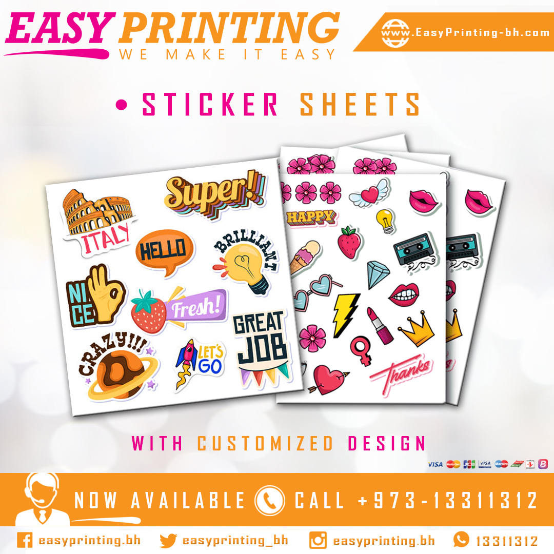easyprinting_bh's tweet photo. ● Get your Customized Glossy or Matte Sticker Sheets printed in high-quality colors with our Free Delivery Service! For orders, Call or WhatsApp: +973-13311312. #EasyPrinting #WeMekeItEasy #Bahrain #Riffa #Manama #Hidd #Muharraq #Zallaq #Hamadtown #Arad #Isatown #Amwaj https://t.co/QbJ6YsZHSY