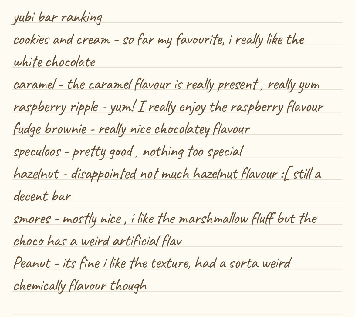 fawnhiz1's tweet photo. my yubi bar ranking so far (♡ˊ͈ ꒳ ˋ͈) https://t.co/8oeSDbmyf6