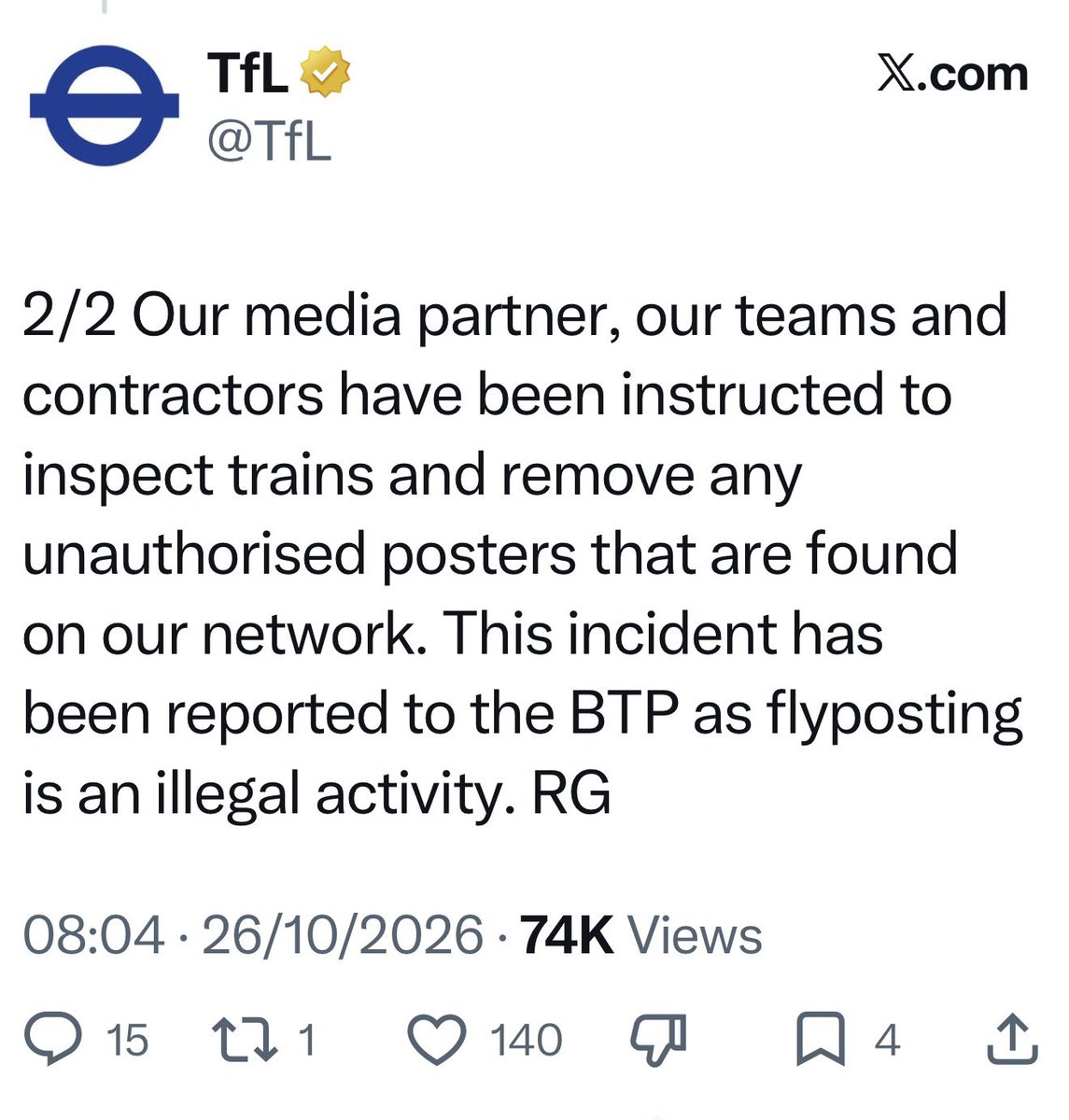 JeanHatchet's tweet photo. I am loving this @TfL mess. 

Now they’ve DELETED the post saying “it’s nothing to do with us” about their poster asking us to report a bald man on the tube. 

(Always screenshot if someone seems to be saying dodgy shit). https://t.co/UbKIlka0jt