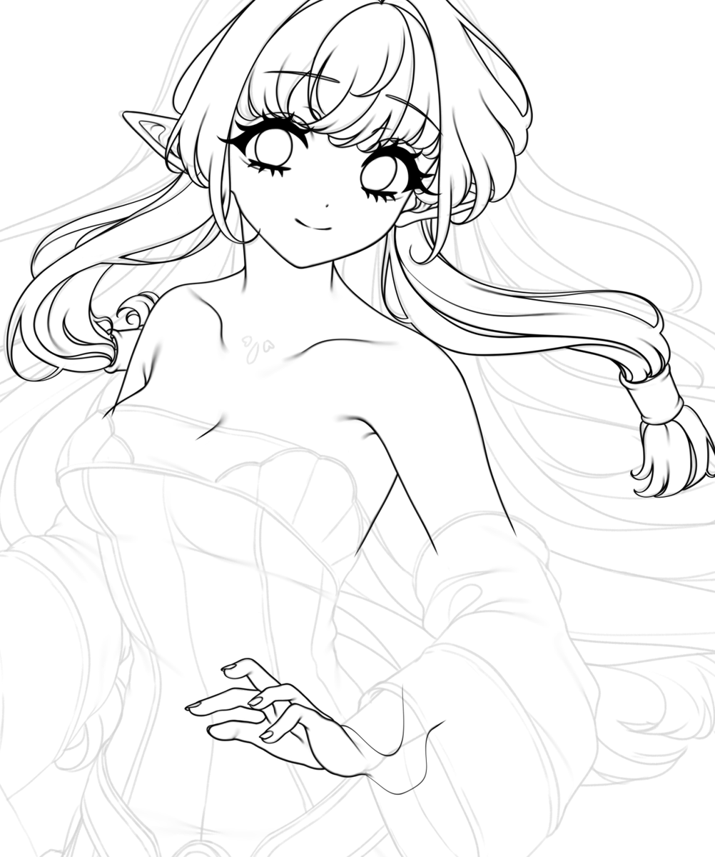 Kaidachu's tweet photo. Wanted to share a wip of my lineart I'm working on today and I looked down at her hand....what happened there 😂

Don't accidently select the liquify brush 🥸 https://t.co/oXy1lSSrUk