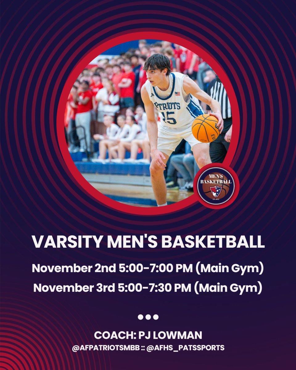 AFHS_PatsSports's tweet photo. 🚨 ❄️ Winter Sports Tryout Information is out! ❄️🚨 We are 1 week away! Make sure you are eligible before tryouts begin on November 2nd. Reach out to your coaches if you have any questions. Good luck to all our athletes trying out. 🏀 #PatFam #RepAFHS https://t.co/33cDa8iAHh