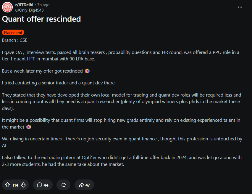 codinzhubcom's tweet photo. Quant offer revoked (₹90 LPA base) 🤯 https://t.co/3016kUqAV7