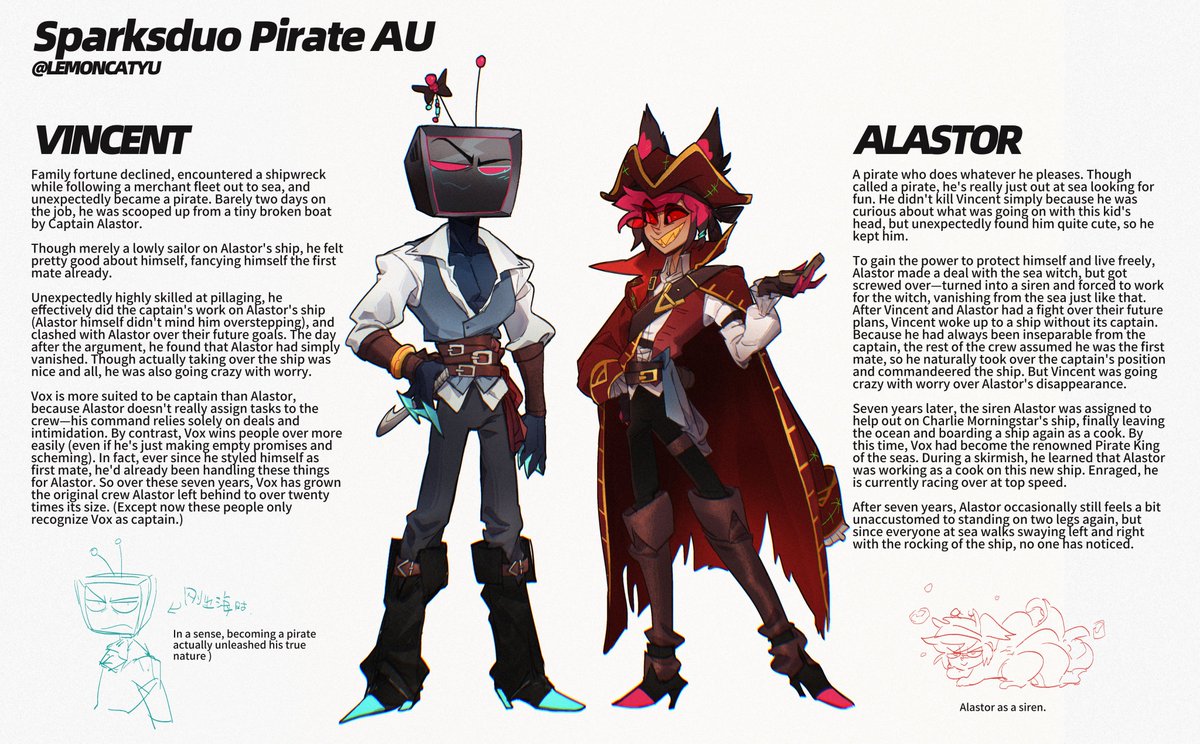 LEMONCATYU's tweet photo. I drew the SparksDuo pirate AU I've been thinking about all this time! 🥰
And some text settings too XD I'll draw some more comics when I have time later... https://t.co/z4ciD1cPQF