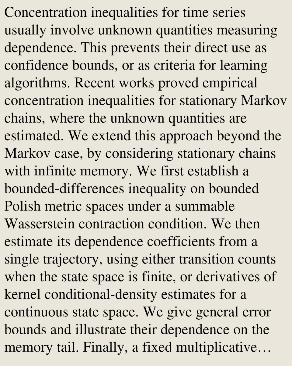 StatsPapers's tweet photo. Empirical concentration for chains with infinite memory

Pierre Alquier, Paul Doukhan
https://t.co/ocjTcjdr39 [𝚜𝚝𝚊𝚝.𝙼𝙻 𝚌𝚜.𝙻𝙶] https://t.co/dq38UPqxkf