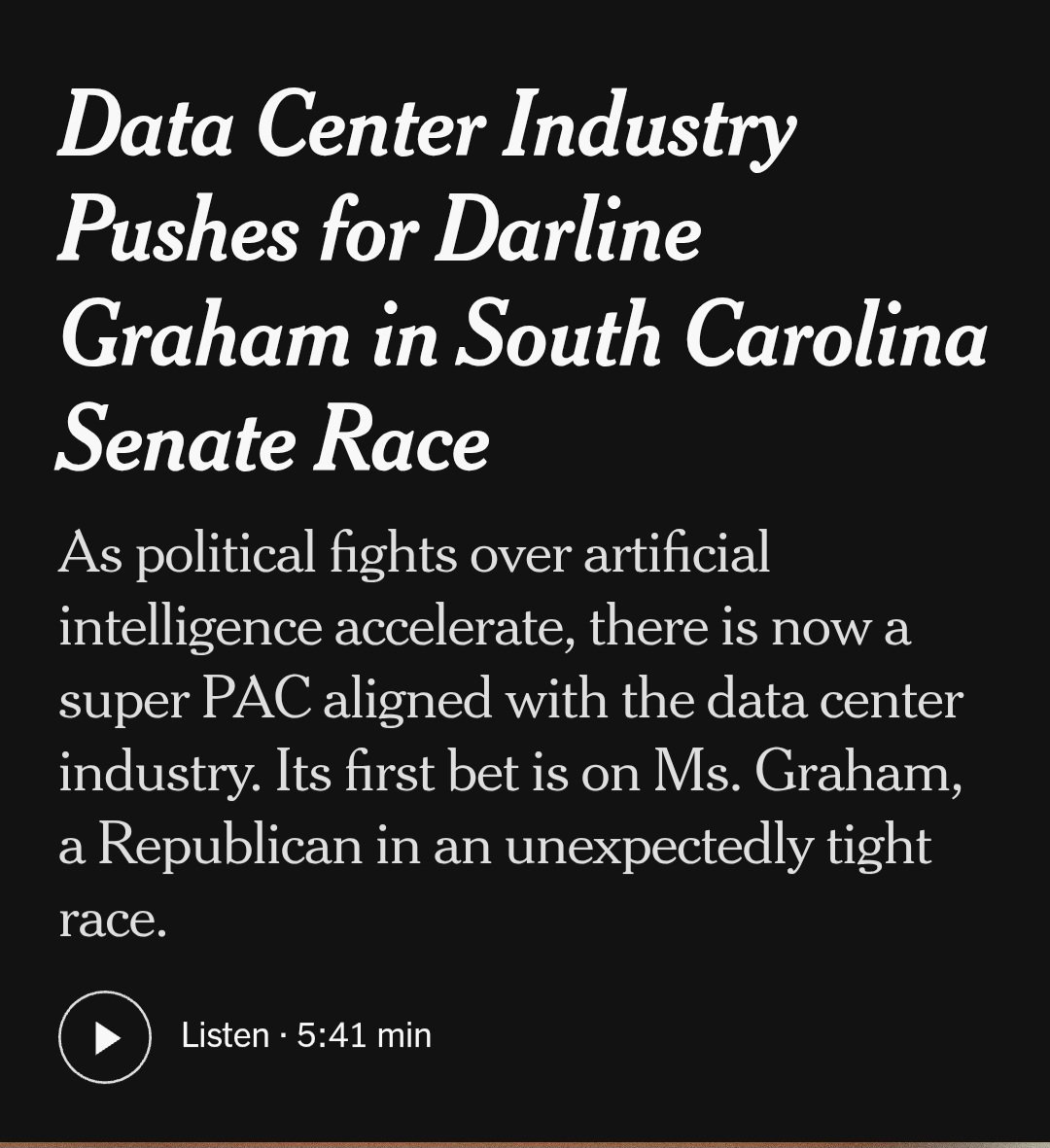 DrDinD's tweet photo. Once again, the AI/data center industry is backing the Republican.  If you arebin South Carolina and want to see data centers regulated, vote for @annieandrewsmd https://t.co/xQPPqplTQF