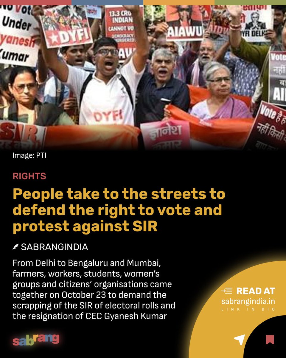 sabrangindia's tweet photo. Protests Erupt in Defence of Voting Rights, Opposition to SIR Intensifies

#sabrangindia #VotingRights #sir #ProtectDemocracy

https://t.co/RpbOHmLpzr https://t.co/Sah5XcdqZW