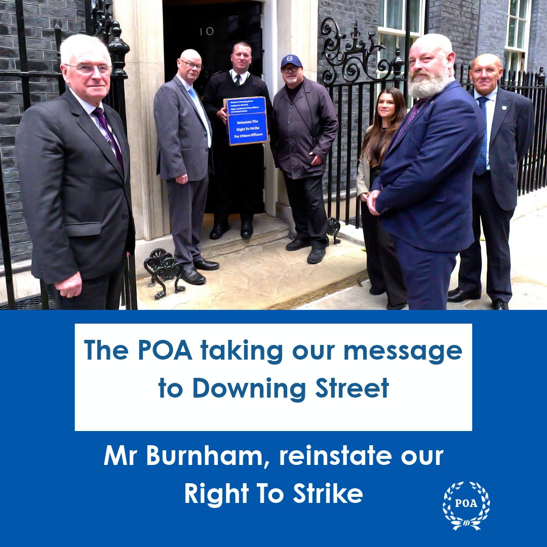 POAUnion's tweet photo. Last Thursday we took the POA campaign to reinstate Prison Officers' Right To Strike to Downing Street. We delivered 5000 postcards and campaign emails from our members demanding the reinstatement of our basic human rights. https://t.co/uVFDZjLrKo