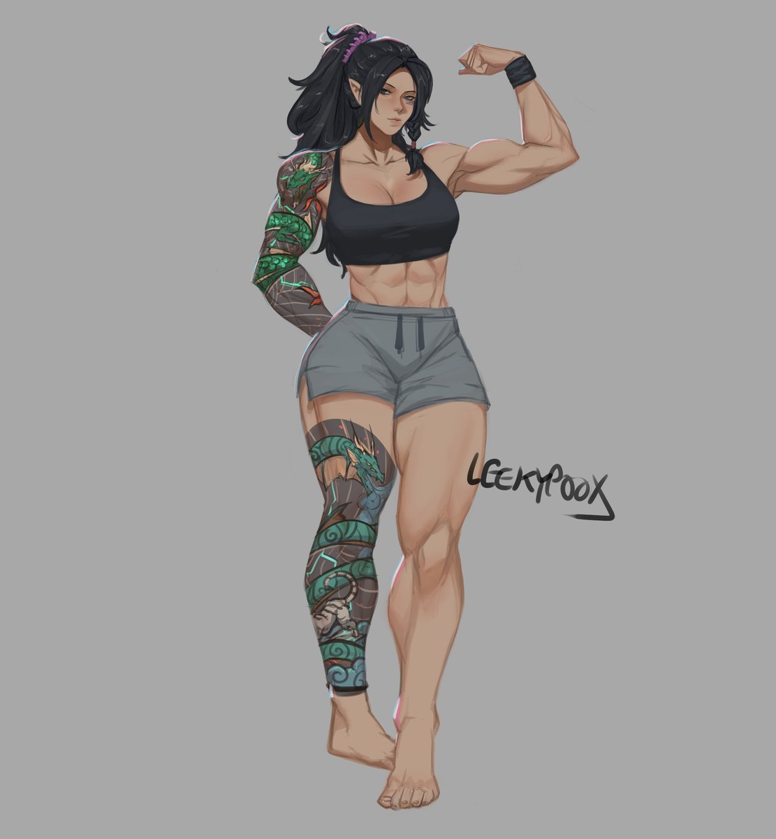 Leekypooart's tweet photo. OC Sketch: Orochi flexing those guns that can lift a light tank or knock a wyrm through a mountainside https://t.co/S7Wuo9fqde