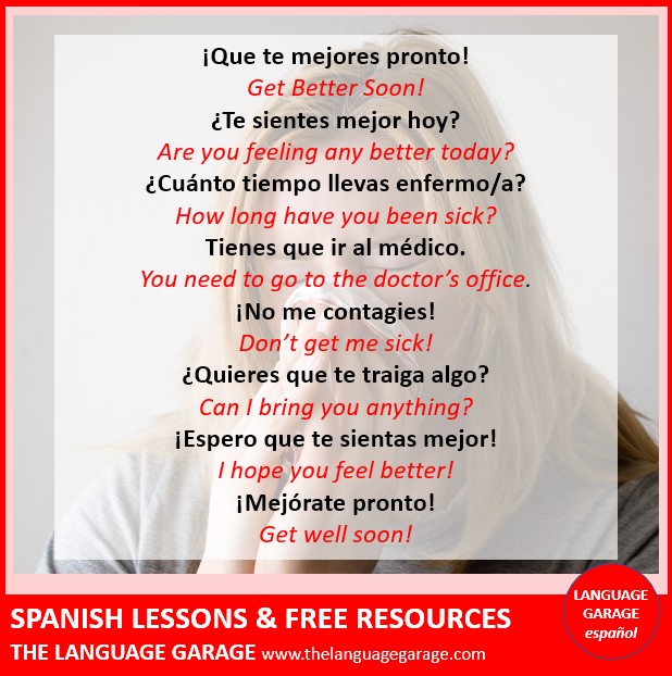 Language_Garage's tweet photo. ¡Mejórate pronto! Get well soon!#Spanish for feeling sick. #SpanishVocabulary #LearnSpanish #Languages. Visit us to learn more.https://t.co/A68Bd8KilK https://t.co/YKEeS6XU9q