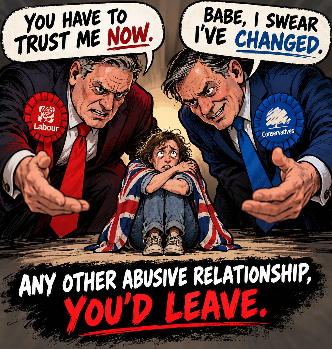 Revsimonsideway's tweet photo. Voting for these two is like going back to a liar a cheat or worse, how many chances are you going to give them a Leppard never changes its spots , vote Restore. https://t.co/FhbnCmWqpX