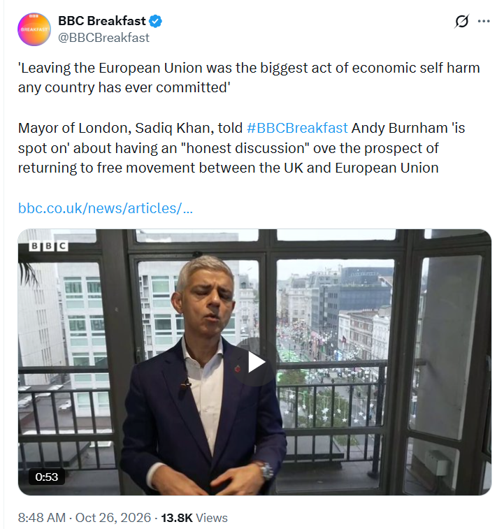 cricketwyvern's tweet photo. The opposite of an "honest discussion" by @MayorofLondon 

Reasonable to argue Brexit had a small net economic cost or benefit. 

Suggesting it's been an unparalleled economic disaster like he does here, is not only wrong but grossly irresponsible.
https://t.co/yiC55tXLGR https://t.co/y6BZ5GMhfO