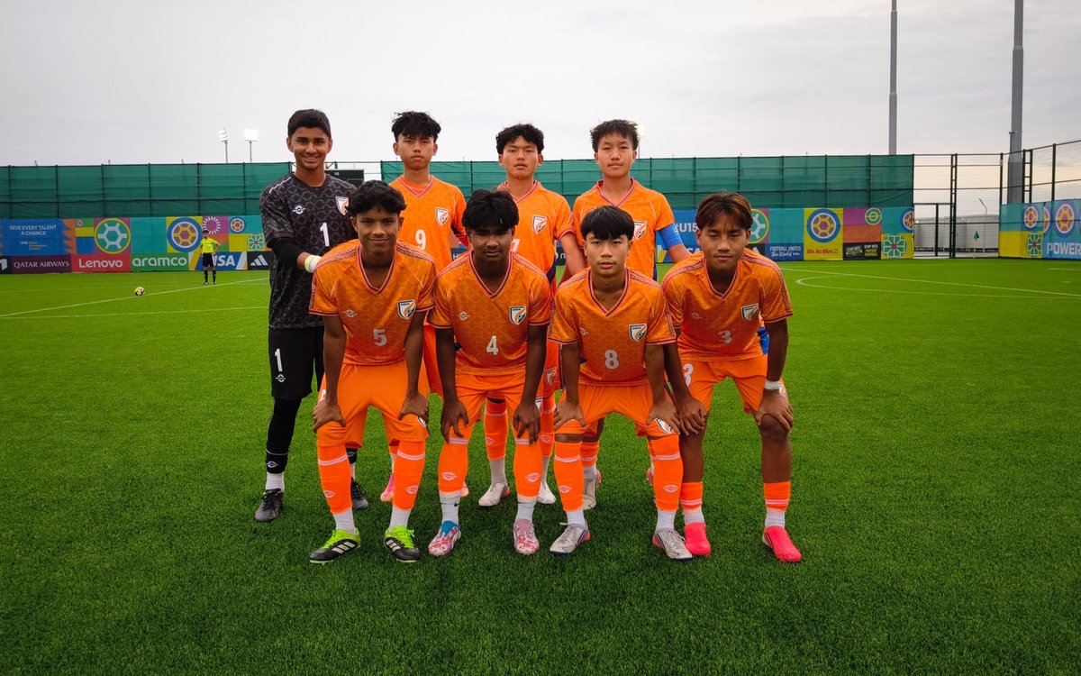 MBFT89's tweet photo. Team India maintained pole position in Group K of the FIFA U15 World Cup & Festival Azerbaijan 2026 with a hard-fought 4-3 victory over Bahrain at the Hovsan Competition Complex Pitch 9A in Baku on Monday, October 26, 2026.

The Blue Colts will face Senegal in the fifth and final group stage fixture at 21:00 IST tonight. The match will be streamed live on the dazn website!

{ Indian Football, MBFT }