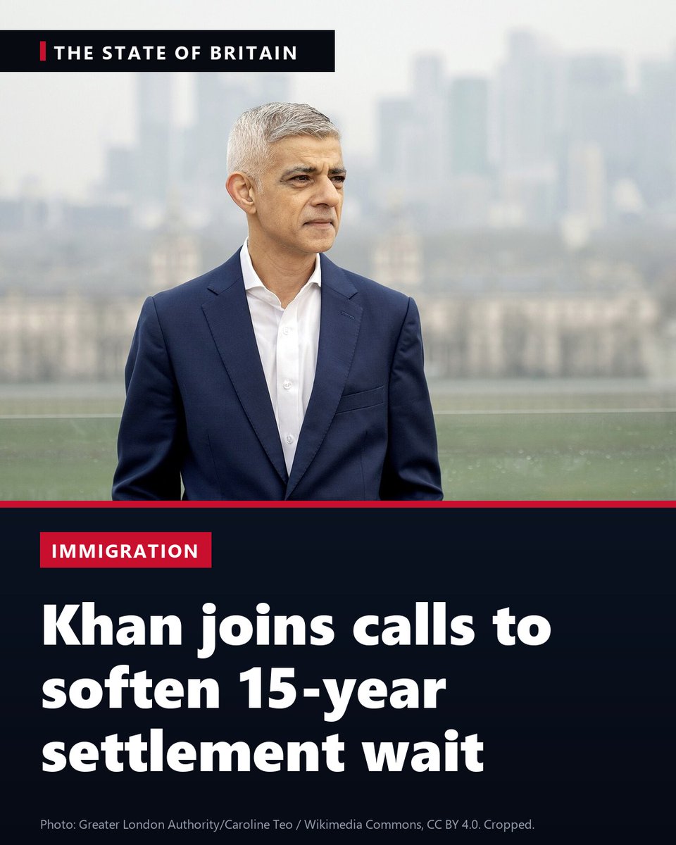 stateofbritain1's tweet photo. Another Labour voice against the 15-year wait. Sadiq Khan has urged Shabana Mahmood to show "compassion" and oppose retrospective changes to indefinite leave to remain, the Telegraph reports, joining Rayner and Fahnbulleh. Andy Burnham won't back the 15 years either. Chris Philp says she should resign if she can't pass it. Can this government tighten a single border rule?