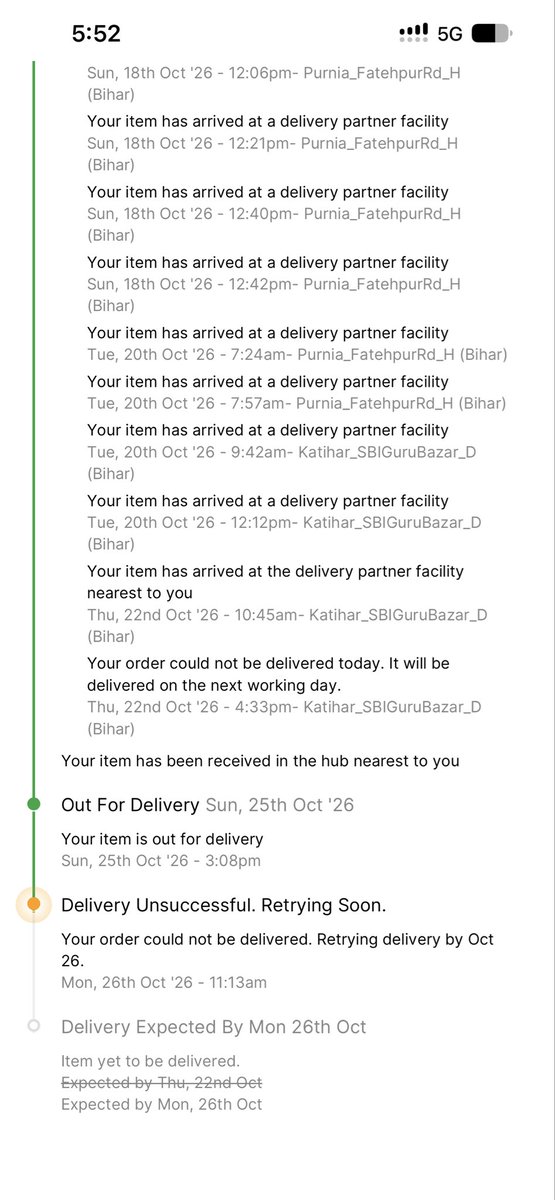 ravikeshihmbpl's tweet photo. My order was supposed to be delivered on 20th Oct. It has been falsely marked as 'delivery failed' multiple times without a single call or visit from the delivery agent. Your app chat is an unhelpful bot. Please intervene and ensure delivery today.@Flipkart @flipkartsupport https://t.co/rFoC4mKx7h