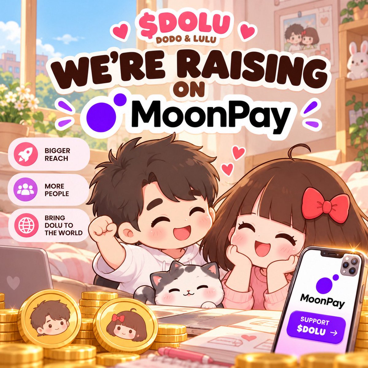 dodonlulu's tweet photo. $DOLU IS RAISING ON @MOONPAY

We plan to launch the raise within the next few hours today.

THE PLAN

Raise 80 SOL from 80 participants, with each contributing 1 SOL.
Use the funds to push the bonding curve to 100% and complete the bond.
Each participant receives 0.75% of the total supply.
The remaining allocation goes to existing holders & kept for Airdrop.

HOW TO PARTICIPATE

Access Code: Participation will be gated. Not everyone will be able to join.
Priority Access: Early opportunities will go to people who traded $DOLU before the snapshot.
Verification: Our DMs are open. We’ll review each applicant and determine eligibility before granting access.

Existing holders must send their tokens to the dev wallet if they are willing to get airdropped on the next one.

GZep2C34ZJGDBktZEuQDXEcCh4Se9wCKHVEg5sF82hDg

Those who choose not to participate will not be entitled to the incoming token allocation.