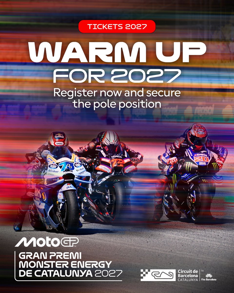 Circuitcat_eng's tweet photo. Remember, tickets for the 2027 #MotoGP #CatalanGP go on sale this Wednesday!! 🎉

🆕 And there is a big new addition: THE RUN-UP, so you can experience Grand Prix Thursday like never before!!

Discover all the details and sign up for the newsletter!
ℹ️📧 https://t.co/cIwqWdylcw https://t.co/wHTOw8yKwa