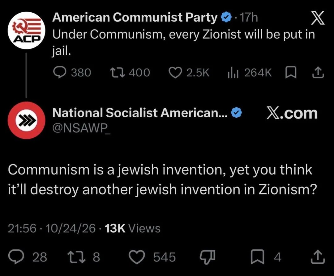 JoeMcCarthy2tan's tweet photo. Casual antisemite meets competitive antisemite https://t.co/KMqg78u4u9