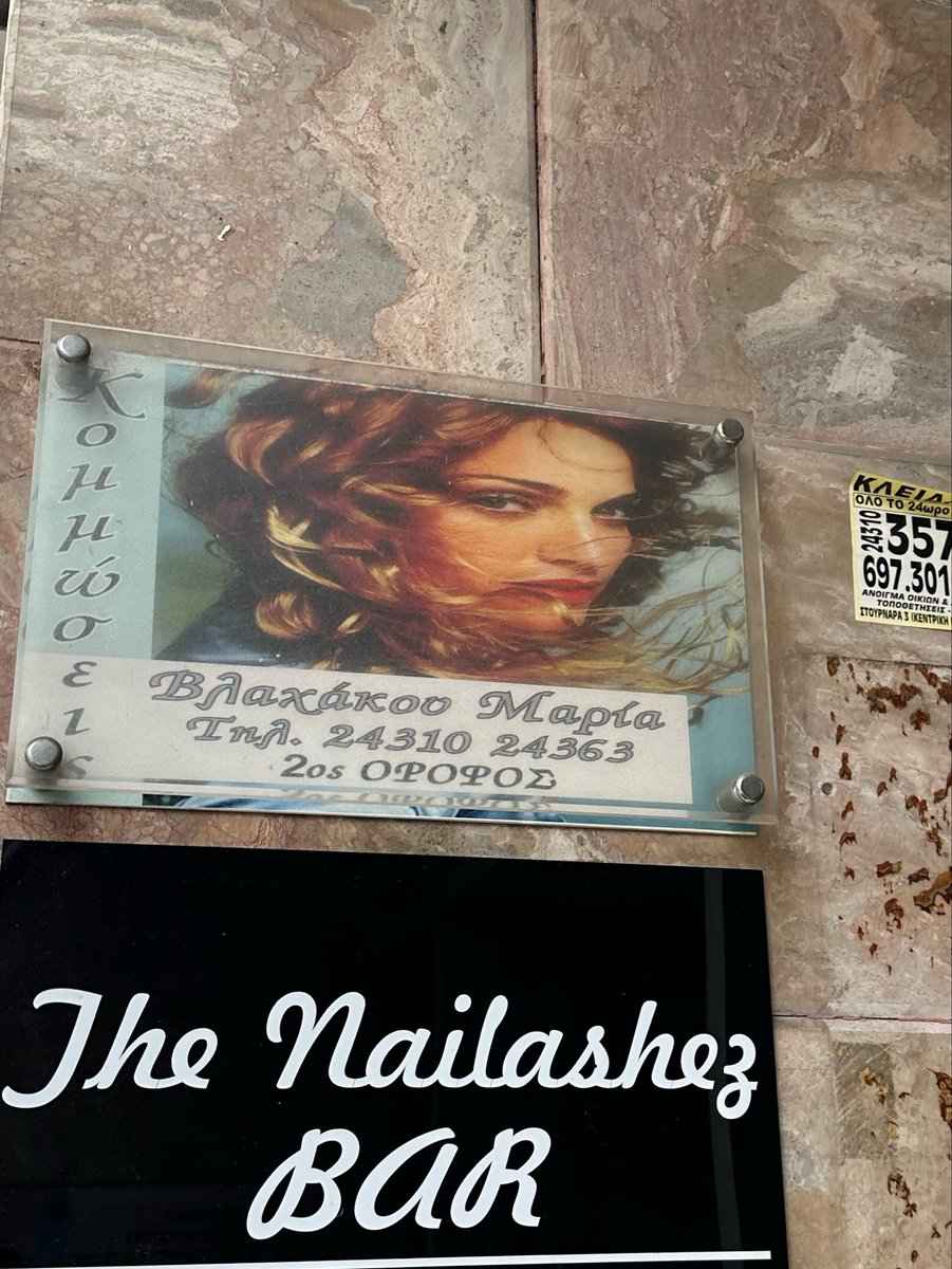 YayoMotel's tweet photo. this hairdresser sign in greece 😭😭 https://t.co/SQvGM3pOt2