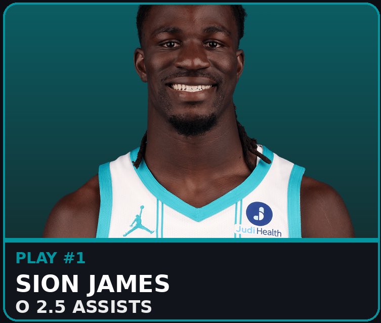 NextLevelBets_'s tweet photo. NBA Play #1 🏀

Sion James O 2.5 Assist 🪜
(-115 FD)
4 ast 0.5u +220
6 ast 0.1u +1000

❤️ FOR ANOTHER PLAY

• James is starting for Charlotte and hosts Washington tonight with Kon Knueppel and Coby White both out. He has started all three games this season and played 27, 24 and 26 minutes

• After 0 assists in the opener at Brooklyn, he dished out 5 in last Friday's loss to Atlanta and 5 more in Saturday's win over Miami (also 5 rebounds). That's 10 dimes in 3 games, and he had 4 assists in three straight preseason games before that

• With the starting spot and the minutes locked in, this is a low number for a starter getting that run

📊 @HOFApp use code NLB50 for 50% off your first month AND a free 7-day trial