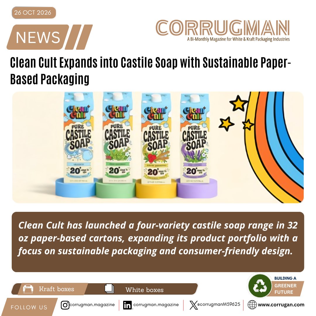 CorrugmanM59625's tweet photo. Clean Cult Expands into Castile Soap with Sustainable Paper-Based Packaging
https://t.co/3JgSGg2wds
#CleanCult #CastileSoap #SustainablePackaging #PaperBasedPackaging #EcoFriendlyPackaging #SustainableProducts https://t.co/WFy9wcxiwv