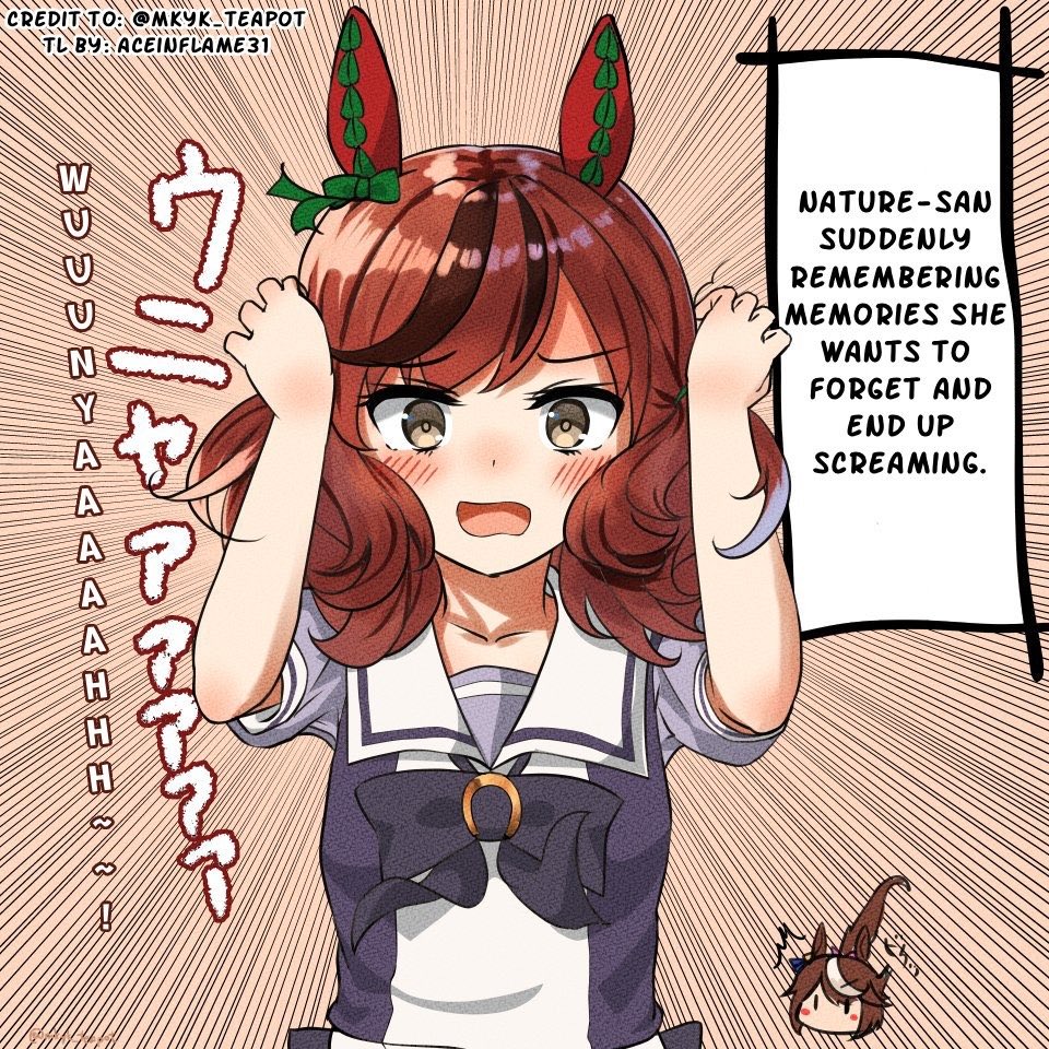 RyuGun317's tweet photo. English translation by me.
Please support the artist.

Art by: @/mkyk_teapot

“Nice nature remember her black history and explode!” 

#UmaTranslations #Umamusume https://t.co/B4zD6G0dix