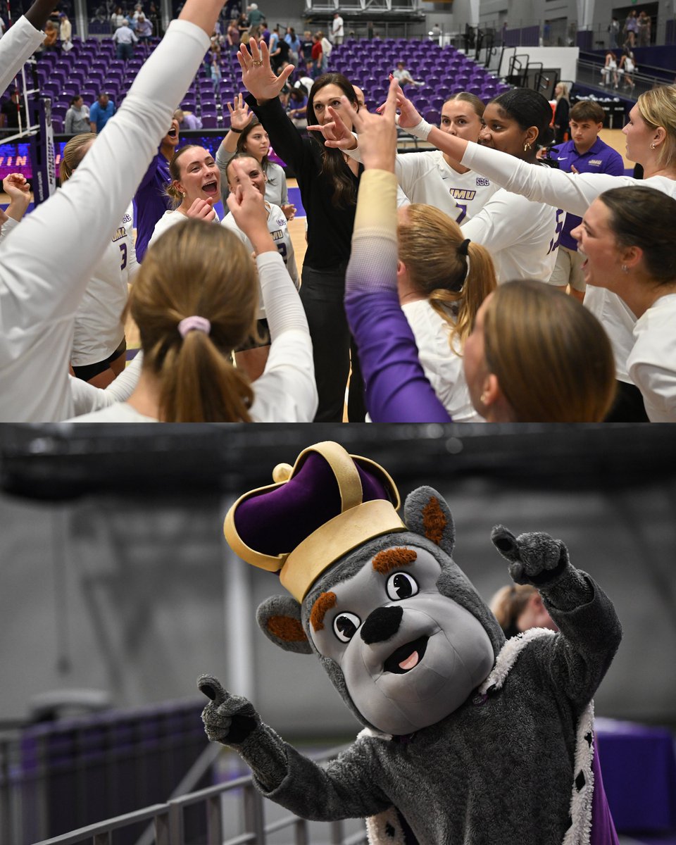 JMUVolleyball's tweet photo. Who’s ready for home volleyball? 🙋‍♀️

The first 150 fans at this week’s matches will receive a free JM-BOO poster and tote bag! 🎃

#GoDukes https://t.co/JDK4a7XiV2