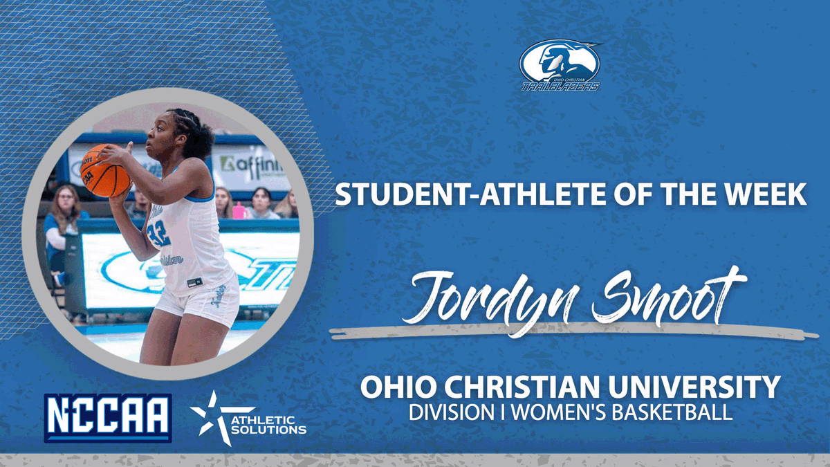 TheNCCAA's tweet photo. 🏀 Student-Athlete of the Week 🏀
Presented by @ath_solutions
Division I Women's #NCCAABasketball
𝐉𝐨𝐫𝐝𝐲𝐧 𝐒𝐦𝐨𝐨𝐭, Ohio Christian University
https://t.co/QNWdQsqR71 | #PlayforHim https://t.co/2ASeYxQCnD