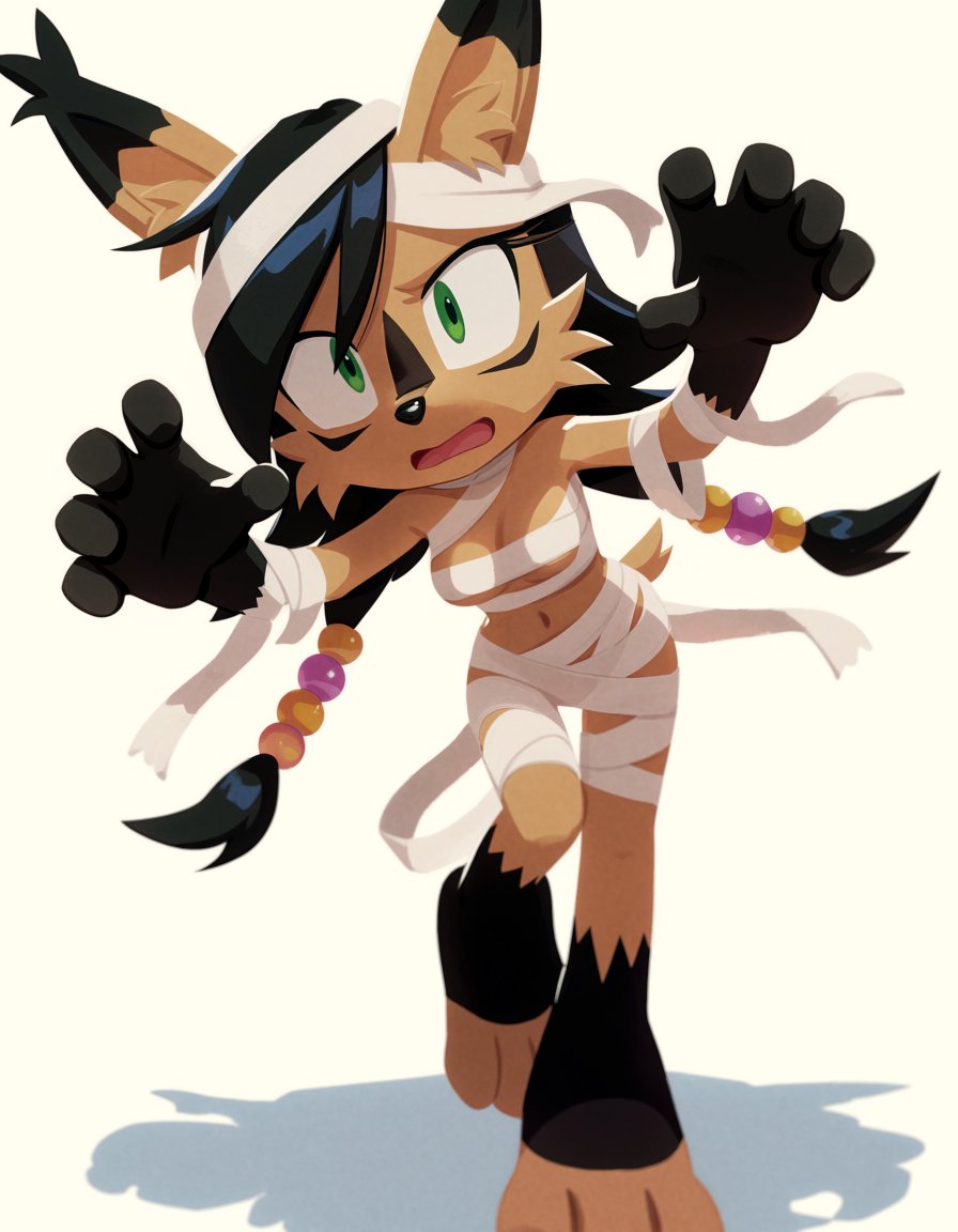 arzeth_art's tweet photo. #NicoleTheHoloLynx dressed up as a mummy for Halloween, looking adorable! https://t.co/uURtKpqVZ1