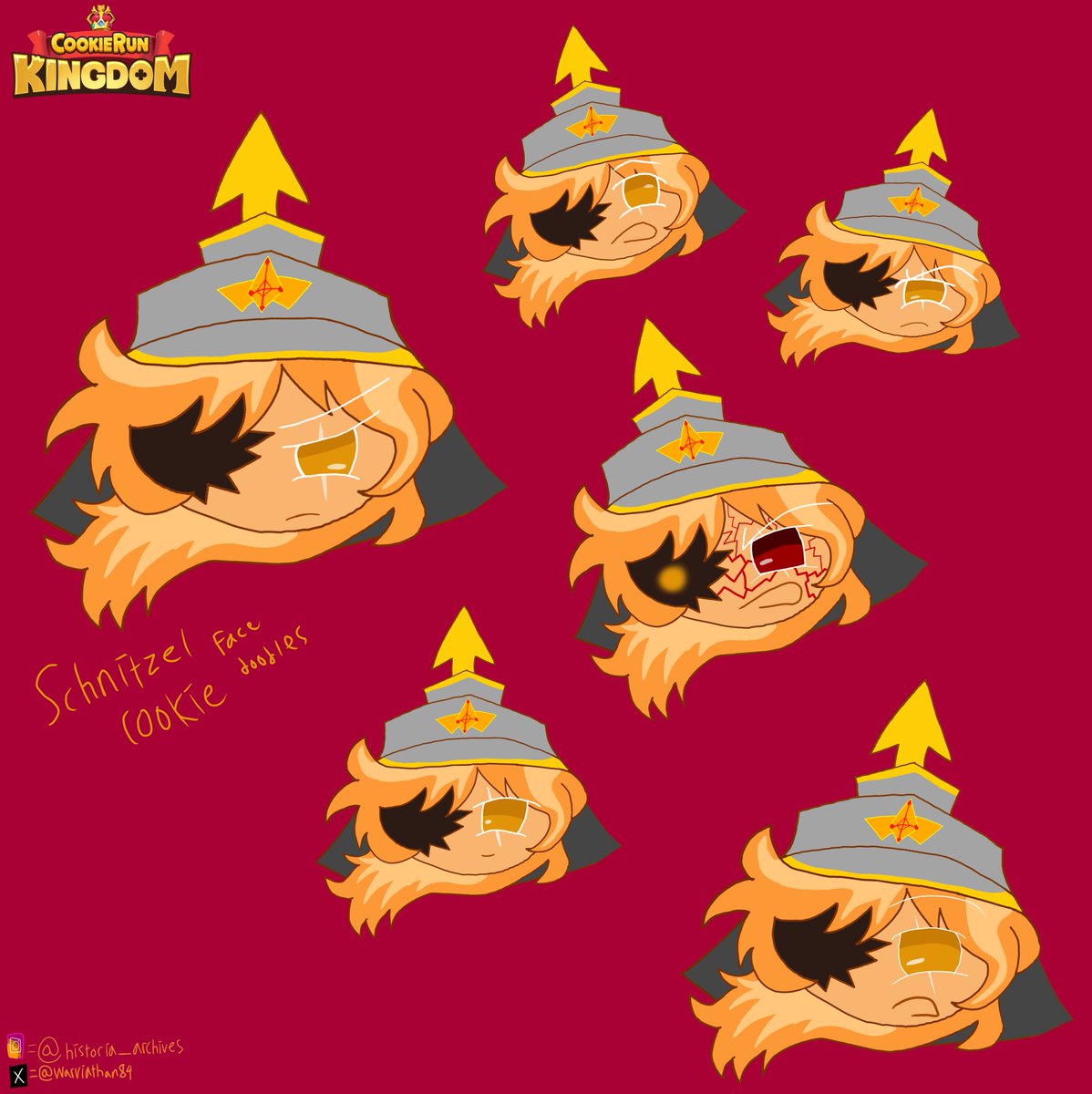 warviathan84's tweet photo. THE SCHNITZEL COOKIE IS BACK! >:D
And here's a huge doodle face dump of my Cookie Run OC I made, hope you all liked it!
#cookierunoc #cookierunkingdomoc #cookierun #cookierunkingdom #art #digitalart #iblispaint https://t.co/zEZjlKmw99