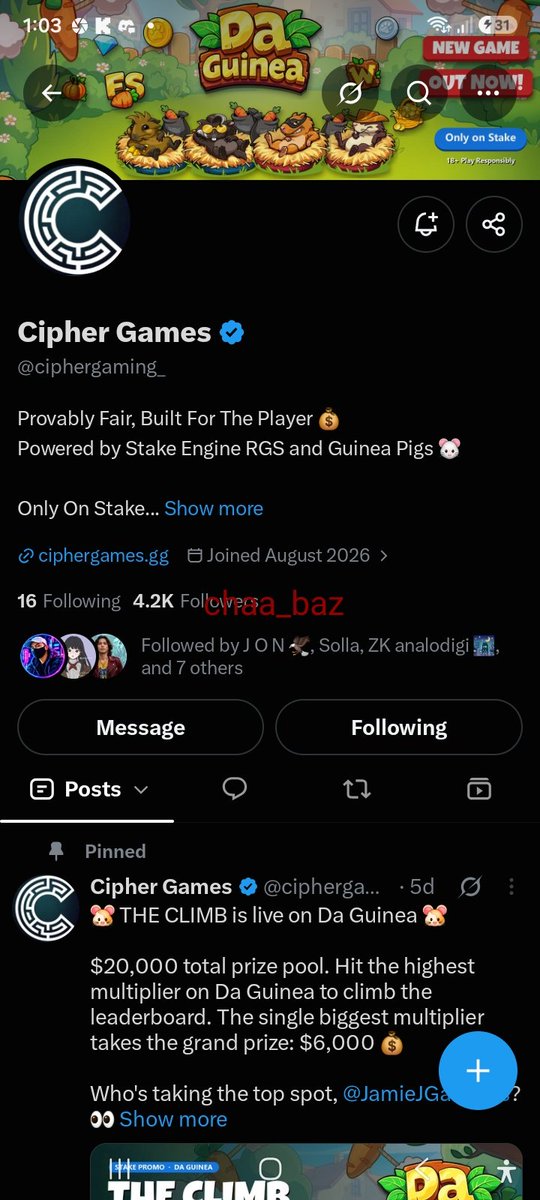 chaa_baz's tweet photo. @JamieJGambles @ciphergaming_ @Stake Stake 🆔️. luckychoki https://t.co/XBgmi524OV