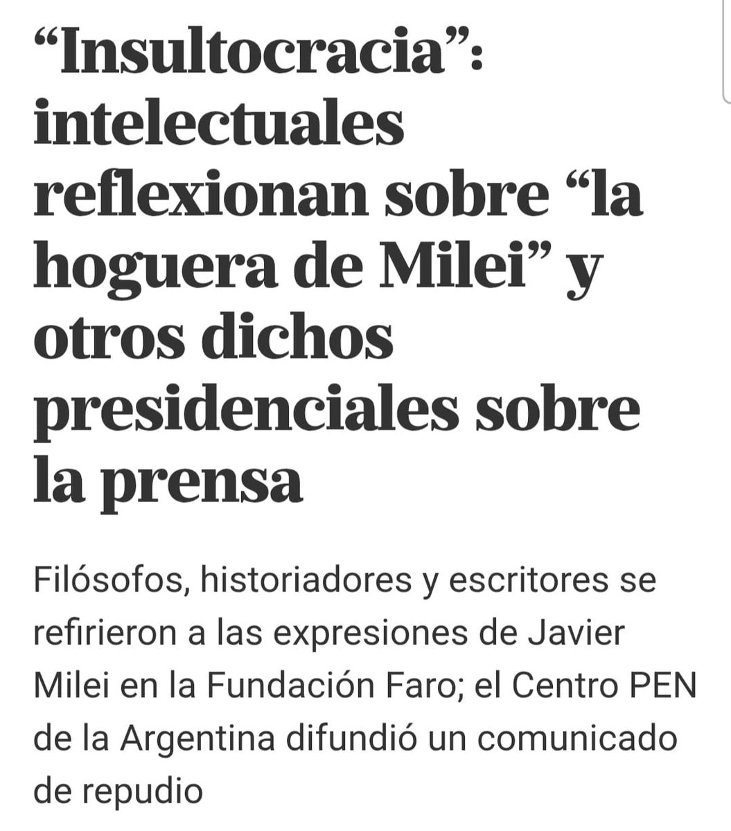 NickyMarquez1's tweet photo. MI RESPUESTA HOY EN @LANACION EN DEFENSA DE @JMilei frente a los llorones que se quejan de sus modos: 
“Las formas del Presidente pueden no gustar o parecer indecorosas al sentir tradicional del espíritu republicano –observó el abogado y ensayista Nicolás Márquez–. Pero nunca hubo tanta libertad de prensa como ahora. Jamás. Alfonsín encarceló a periodistas. Durante el gobierno de Menem existía todavía lo que se conocía como la ley mordaza, que Menem eliminó, hay que reconocérselo y hasta privatizó canales. Pero existía la pauta oficial, que si bien en el plano de lo aparente beneficia al periodismo, en realidad alquila periodistas para que se hable bien del gobierno de turno. El kirchnerismo intentó encarcelar a Claudio Escribano, a Vicente Massot, a Ernestina Herrera de Noble, a Carlos Pagni, a Joaquín Morales Solá. Aplicó políticas desde el Estado, con programas financiados entre todos para avanzar sobre la prensa y satanizar a periodistas, usando resortes institucionales para perseguir, amedrentar, encarcelar, cerrar medios. Usó el fútbol para hacer campaña de desprestigio contra el periodismo. Comparar eso con que Milei tuitee o diga cosas altisonantes es un despropósito y una canallada. Además, basta de llorar: cuando Milei ataca a un periodista, ese periodista en el fondo, más allá de que para la tribuna se haga la víctima, se siente orgulloso porque se está peleando con un Presidente. Ahora sale toda la corporación a solidarizarse: todo ese circo está muy bien. El hecho de que Milei haga juicios a los periodistas y esos juicios los pierda es otro dato más de la plenísima libertad de prensa que se vive en la Argentina”. https://t.co/EeNo46WuV7