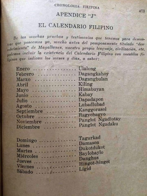 MotzieD's tweet photo. Every day of the week in Filipino is the Spanish equivalent with a different spelling (other than Sunday which is linggo), however we have original Filipino (specifically Bisaya I believe) words for the days and months! 

They're just no longer in use. https://t.co/jMdNHtkC9L