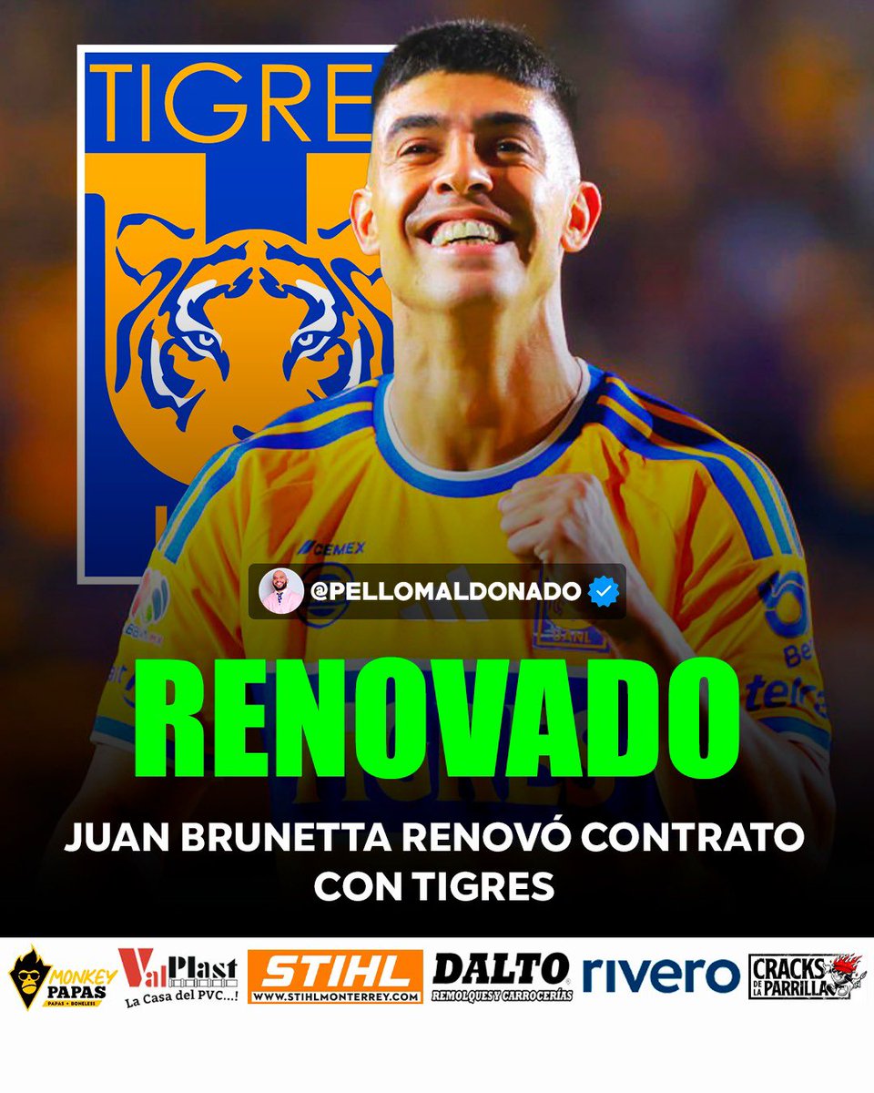 Pellomaldonado's tweet photo. Confirmado! Juan Francisco Brunetta ha renovado con Tigres! El 11 del más pasional de México extendió su vínculo con los felinos por 3 años más… https://t.co/NPZQPI6iDH