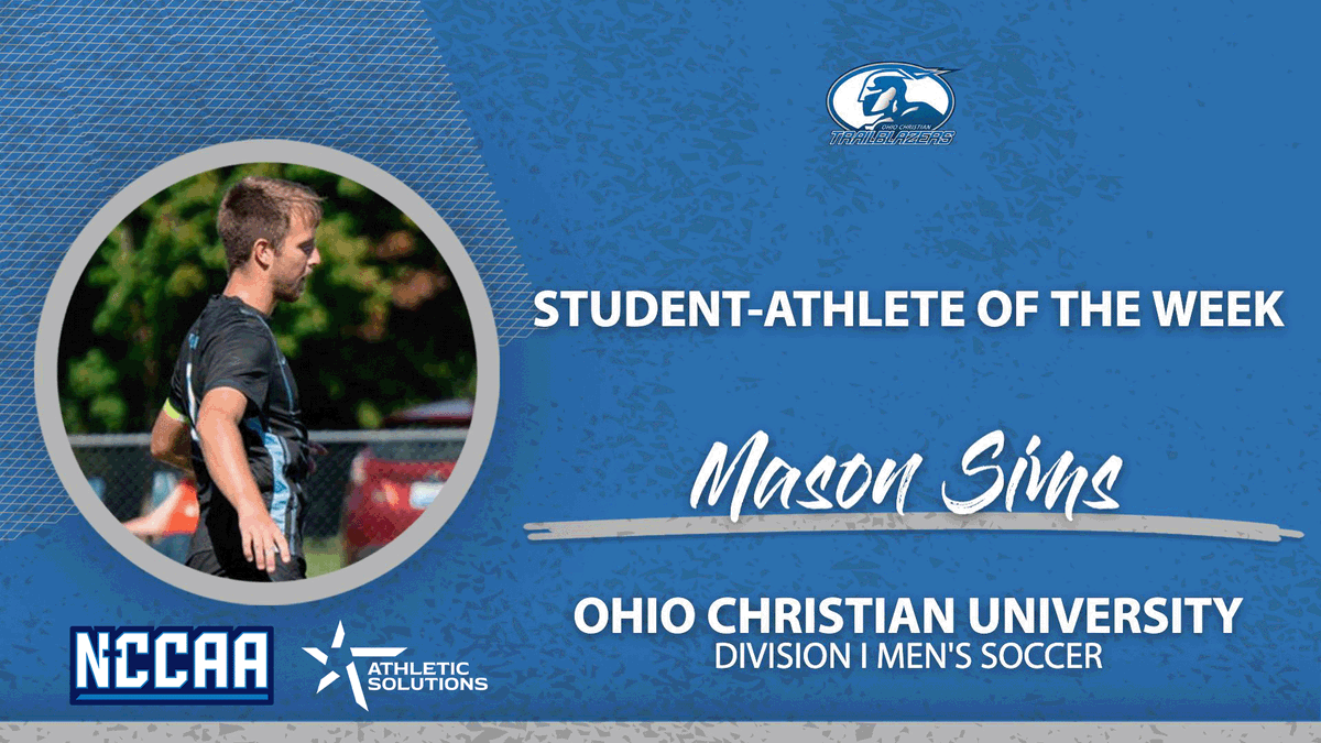 TheNCCAA's tweet photo. ⚽️ Student-Athlete of the Week ⚽️
Presented by @ath_solutions
Division I Men's #NCCAASoccer - Defensive
𝐌𝐚𝐬𝐨𝐧 𝐒𝐢𝐦𝐬, Ohio Christian University
https://t.co/xWMEmx7OOj | #PlayforHim https://t.co/Mf9oMiQoI7