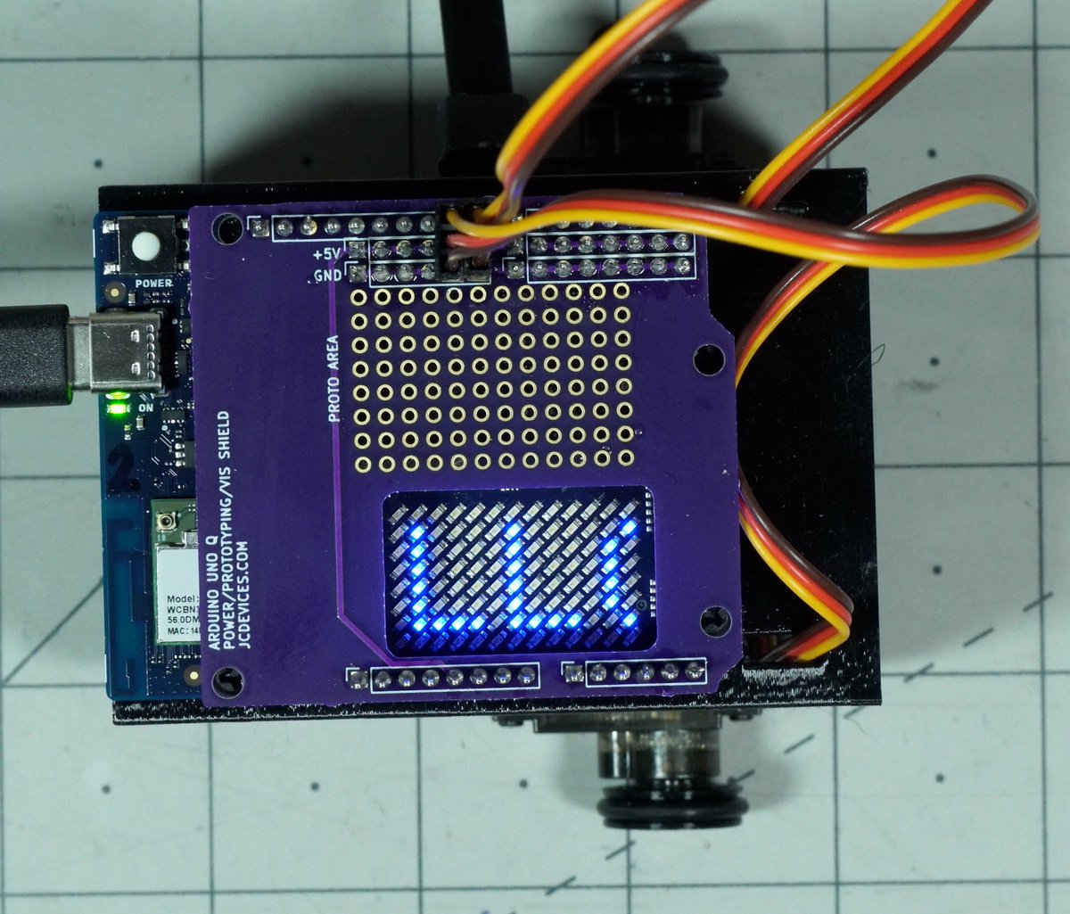 JeremySCook's tweet photo. Made a breakout board for the @arduino UNO Q that allows one to prototype &amp; view the built-in LED matrix: https://t.co/aWinHR4DmB