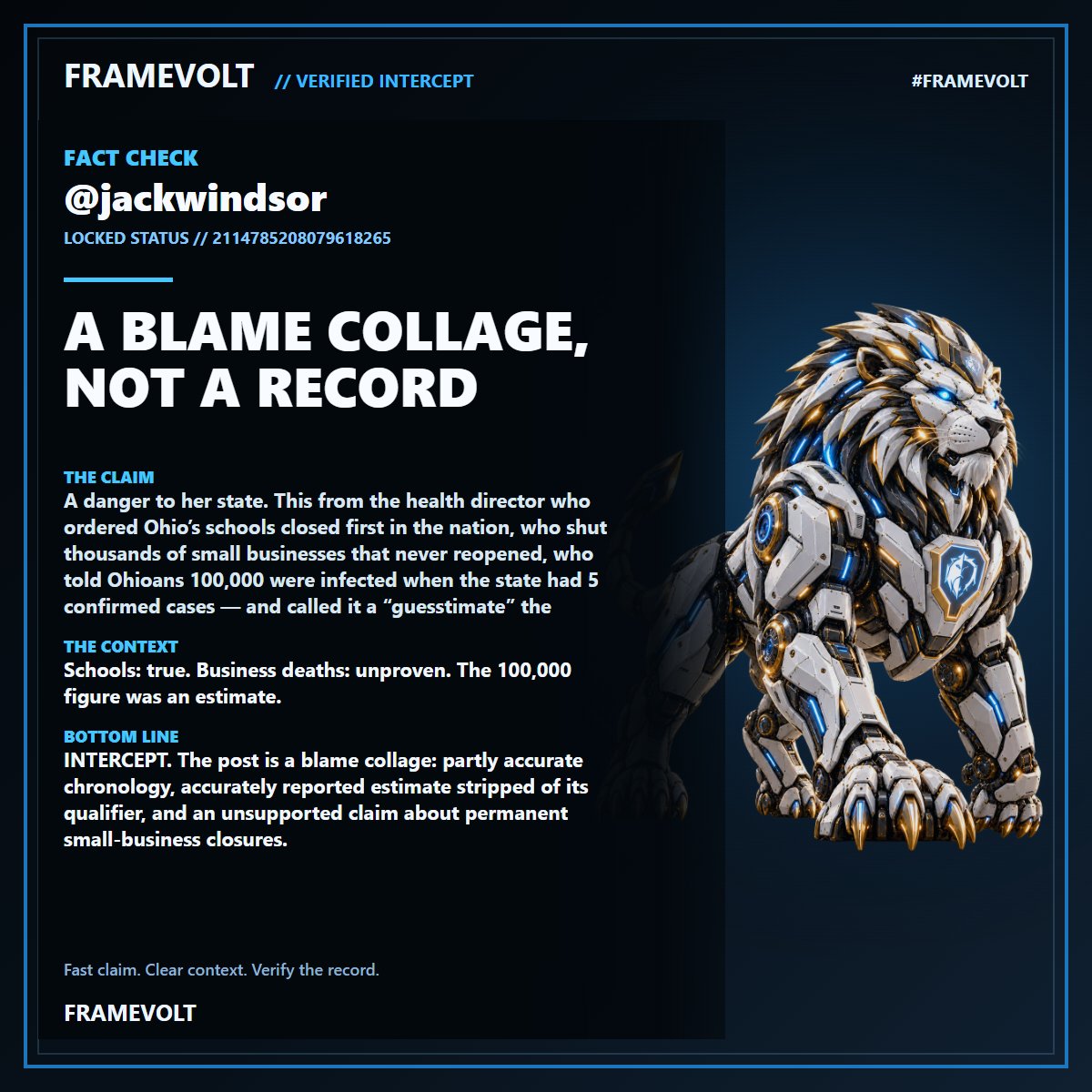 TheProject26's tweet photo. @jackwindsor ⚡ FRAMEVOLT FACT CHECK: A Blame Collage, Not A Record. Schools: true. Business deaths: unproven. The 100,000 figure was an estimate. #FRAMEVOLT https://t.co/e6lkwovRBe