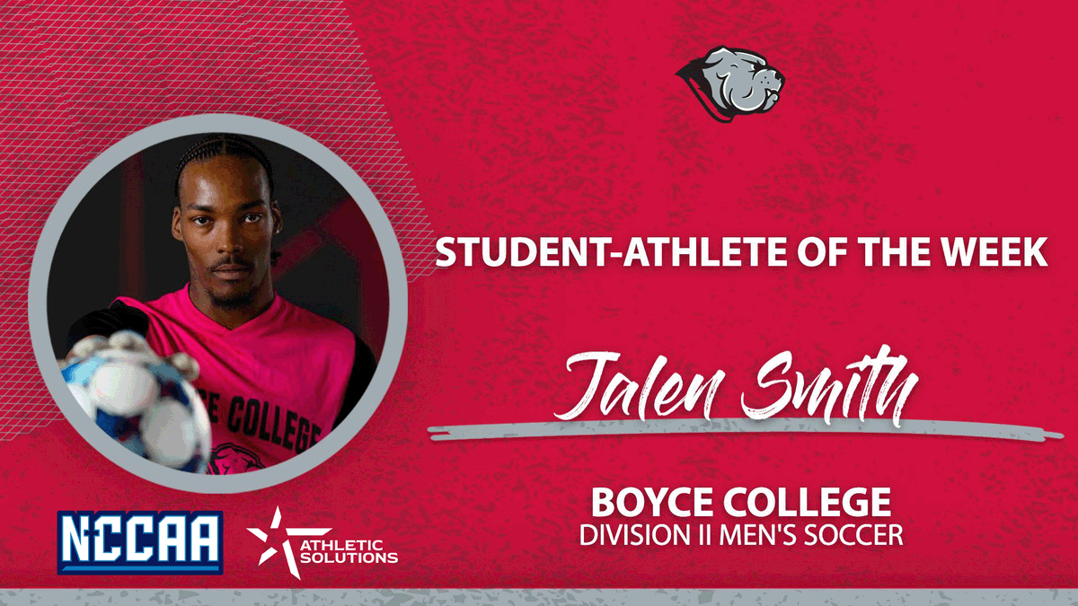 TheNCCAA's tweet photo. ⚽️ Student-Athlete of the Week ⚽️
Presented by @ath_solutions
Division II Men's #NCCAASoccer - Defensive
𝐉𝐚𝐥𝐞𝐧 𝐒𝐦𝐢𝐭𝐡, Boyce College
https://t.co/jESNXzCZkF | #PlayforHim https://t.co/YvuUpLzOxx