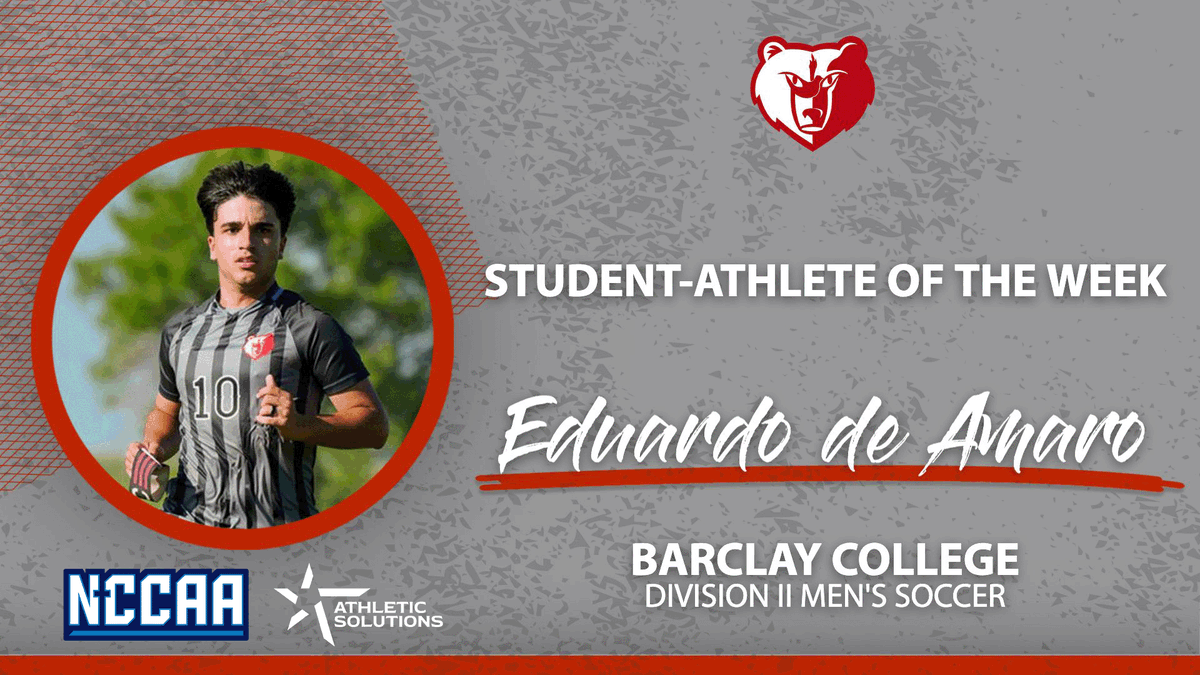 TheNCCAA's tweet photo. ⚽️ Student-Athlete of the Week ⚽️
Presented by @ath_solutions
Division II Men's #NCCAASoccer - Offensive
𝐄𝐝𝐮𝐚𝐫𝐝𝐨 𝐝𝐞 𝐀𝐦𝐚𝐫𝐨, Barclay College
https://t.co/38LEZRAIFb | #PlayforHim https://t.co/PsNr9ll27x